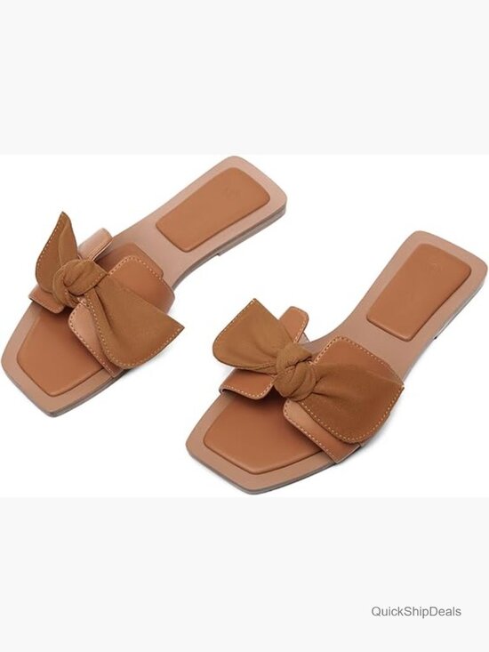 Amazon.com | LAICIGO Womens Slip on Bow Sandals Dressy  Slip On Bow Sandals Square Toe Summer Slides Faux Leather